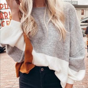 Olivaceous Cropped Bell Sleeve Colorblock Pullover